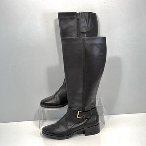 Easy Spirit Nadette Womens Tall Leather Boot 8.5 Chocolate Brown Zip Buckle